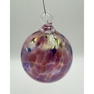 Glass Eye Studio Pink & Purple 4” Hand Blown Glass Ornament Orb Friendship Ball